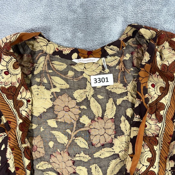 Soft Surroundings Sweaters - Soft Surroundings Kimono Women L Brown Floral Rayon Open Front Cardigan 29124